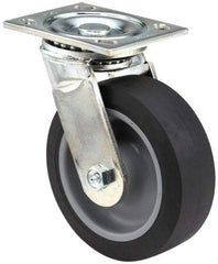 E.R. Wagner - 6" Diam x 2" Wide x 7-1/2" OAH Top Plate Mount Swivel Caster - Polyurethane, 1,200 Lb Capacity, Roller Bearing, 5 x 5-1/2" Plate - Makers Industrial Supply