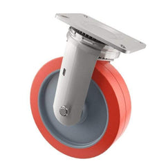 E.R. Wagner - 8" Diam x 2" Wide x 9-1/2" OAH Top Plate Mount Swivel Caster - Polyurethane, 900 Lb Capacity, Roller Bearing, 4 x 4-1/2" Plate - Makers Industrial Supply