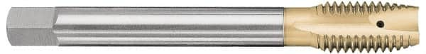 OSG - M18x2.50 Metric Coarse, 3 Flute, TiN Finish, Vanadium High Speed Steel Spiral Point Tap - Plug Chamfer, Right Hand Thread, 125mm OAL, 1-13/16" Thread Length, 0.542" Shank Diam, 6H Class of Fit - Exact Industrial Supply