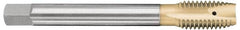 OSG - M18x1.50 Metric Fine, 3 Flute, TiN Finish, Vanadium High Speed Steel Spiral Point Tap - Plug Chamfer, Right Hand Thread, 110mm OAL, 1-13/16" Thread Length, 0.542" Shank Diam, 6H Class of Fit - Exact Industrial Supply