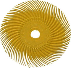 3M - 3" Diam, 3/8" Max Face Width, Plain Hole Radial Bristle Brush - 80 Grit, Medium Grade, 20,000 Max RPM, Yellow - Makers Industrial Supply