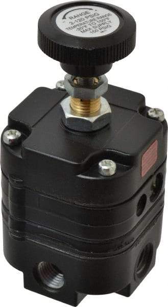 Parker - 1/4 NPT Port, 14 CFM, Zinc Diaphragm Operated Regulator - 2 to 120 psi Range, 150 Max psi Supply Pressure, 1/4" Gauge Port Thread, 3" Wide x 6.06" High - Makers Industrial Supply