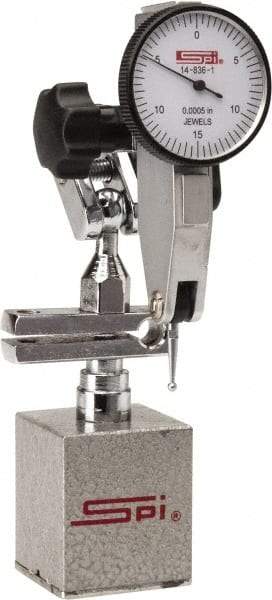 SPI - 0.0005" Graduation, 0-15-0 Dial Reading, Indicator & Base Kit - 2.36" Base Length x 1.9" Base Width x 2" Base Height, 1-1/4" Dial Diam - Makers Industrial Supply