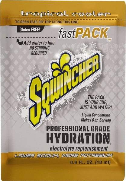 Sqwincher - 0.6 oz Pack Tropical Cooler Activity Drink - Liquid Concentrate, Yields 6 oz - Makers Industrial Supply