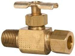 Eaton - 150 Max psi, 3/8 x 1/4" Pipe, Brass, Inline Instrumentation Needle Valve - Compression x MNPT End Connections - Makers Industrial Supply