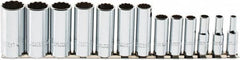 Proto - 13 Piece 3/8" Drive Chrome Finish Deep Well Socket Set - 12 Points, 1/4" to 1" Range, Inch Measurement Standard - Makers Industrial Supply