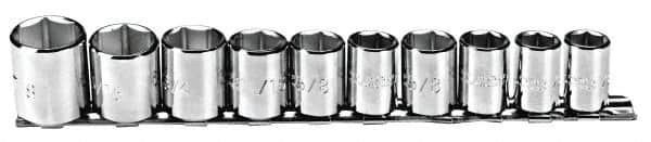 Proto - 10 Piece 3/8" Drive Chrome Finish Socket Set - 6 Points, 5/16" to 7/8" Range, Inch Measurement Standard - Makers Industrial Supply