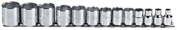 Proto - 13 Piece 3/8" Drive Chrome Finish Socket Set - 6 Points, 1/4" to 1" Range, Inch Measurement Standard - Makers Industrial Supply