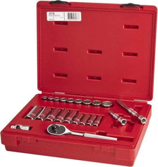 Proto - 22 Piece 3/8" Drive Chrome Finish Deep Well Socket Set - 12 Points, 3/8" to 7/8" Range, Inch Measurement Standard - Makers Industrial Supply