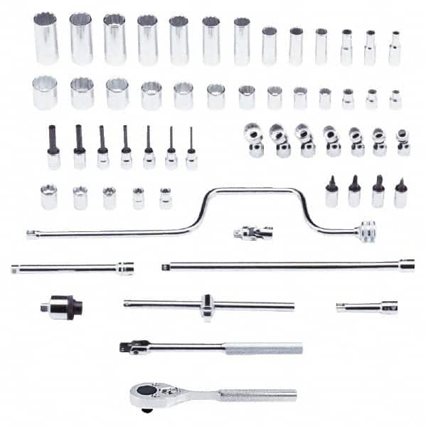 Proto - 58 Piece 3/8" Drive Chrome Finish Deep Well Socket Set - 12 Points, 1/4" to 1" Range, Inch Measurement Standard - Makers Industrial Supply