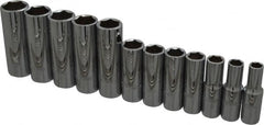 Proto - 12 Piece 3/8" Drive Chrome Finish Deep Well Socket Set - 6 Points, 8mm to 19mm Range, Metric Measurement Standard - Makers Industrial Supply