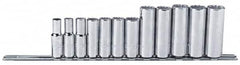 Proto - 12 Piece 3/8" Drive Chrome Finish Deep Well Socket Set - 12 Points, 8mm to 19mm Range, Metric Measurement Standard - Makers Industrial Supply