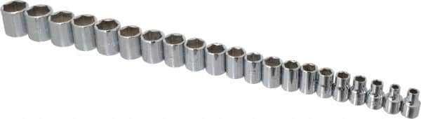 Proto - 21 Piece 3/8" Drive Chrome Finish Socket Set - 6 Points, 6mm to 26mm Range, Metric Measurement Standard - Makers Industrial Supply