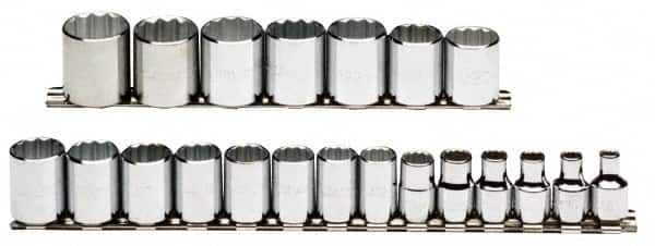 Proto - 21 Piece 3/8" Drive Chrome Finish Socket Set - 12 Points, 6mm to 26mm Range, Metric Measurement Standard - Makers Industrial Supply