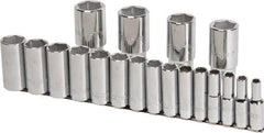 Proto - 19 Piece 1/2" Drive Chrome Finish Deep Well Socket Set - 6 Points, 3/8" to 1-1/2" Range, Inch Measurement Standard - Makers Industrial Supply