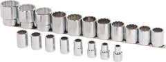 Proto - 19 Piece 1/2" Drive Chrome Finish Socket Set - 12 Points, 3/8" to 1-1/2" Range, Inch Measurement Standard - Makers Industrial Supply