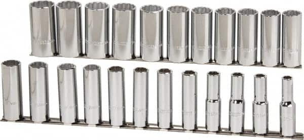 Proto - 23 Piece 1/2" Drive Chrome Finish Deep Well Socket Set - 12 Points, 10mm to 32mm Range, Metric Measurement Standard - Makers Industrial Supply