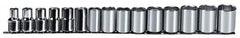 Proto - 15 Piece 1/2" Drive Chrome Finish Socket Set - 6 Points, 10mm to 24mm Range, Metric Measurement Standard - Makers Industrial Supply