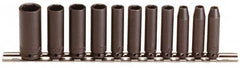 Proto - 11 Piece 1/4" Drive Black Finish Deep Well Impact Socket Set - 6 Points, 3/16" to 5/8" Range, Inch Measurement Standard - Makers Industrial Supply