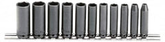 Proto - 11 Piece 1/4" Drive Black Finish Deep Well Impact Socket Set - 6 Points, 5mm to 15mm Range, Metric Measurement Standard - Makers Industrial Supply