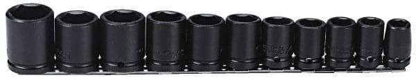 Proto - 11 Piece 1/2" Drive Black Finish Impact Socket Set - 6 Points, 1/2" to 1-1/8" Range, Inch Measurement Standard - Makers Industrial Supply