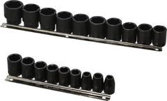 Proto - 19 Piece 1/2" Drive Black Finish Impact Socket Set - 6 Points, 3/8" to 1-1/2" Range, Inch Measurement Standard - Makers Industrial Supply