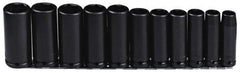 Proto - 11 Piece 1/2" Drive Black Finish Deep Well Impact Socket Set - 6 Points, 1/2" to 1-1/8" Range, Inch Measurement Standard - Makers Industrial Supply