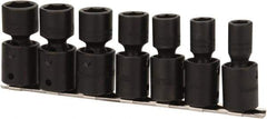 Proto - 7 Piece 1/2" Drive Black Finish Impact Socket Set - 6 Points, 7/16" to 13/16" Range, Inch Measurement Standard - Makers Industrial Supply