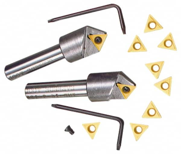 Everede Tool - 60° Included Angle, 0.713" Max Cut Diam, 3/4" Body Diam, 1/2" Shank Diam, 2-1/2" OAL, Indexable Countersink - 1 Triangle Insert, TPGH 215 Insert Style, Series IND - Makers Industrial Supply