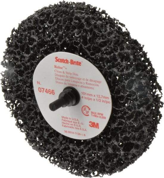 3M - 4" Very Coarse Grade Silicon Carbide Deburring Disc - 1/2" Center Hole, Quick Change Connection, Black, 8,000 Max RPM - Makers Industrial Supply