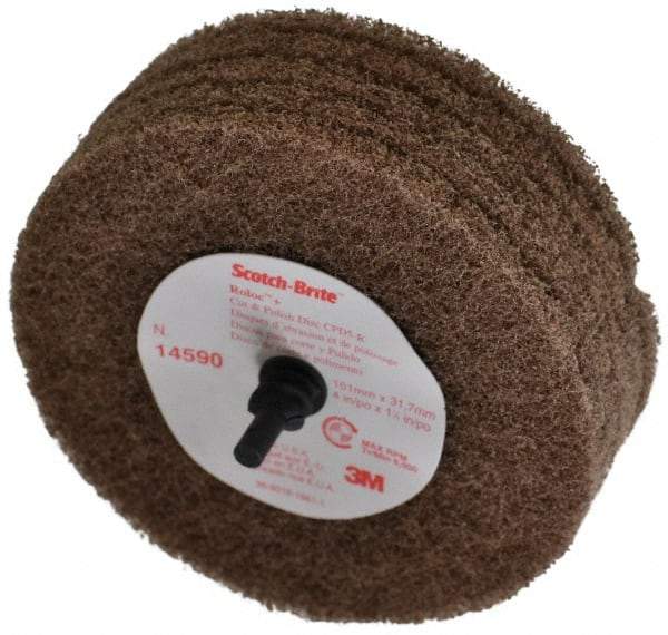 3M - 4" Medium Grade Aluminum Oxide Deburring Disc - 1/4" Shank Diam, Shank Connection, Tan, 6,000 Max RPM - Makers Industrial Supply