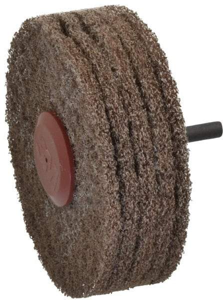 3M - 4" Medium Grade Aluminum Oxide Deburring Disc - 1/4" Shank Diam, Shank Connection, Tan, 8,000 Max RPM - Makers Industrial Supply