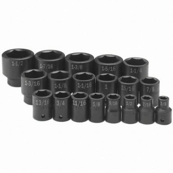 SK - 1/2" Drive Standard Impact Socket Set - 3/8 to 1-1/2", Inch Measurement Standard - Makers Industrial Supply