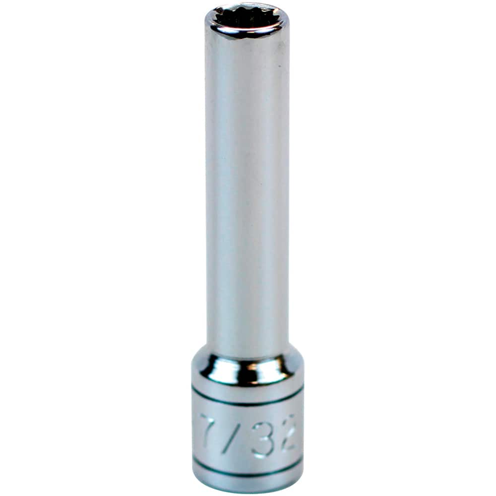 Hand Socket: 1/4″ Drive, 7/32″ Socket, 12-Point 2″ OAL, Chrome