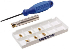 Seco - 3/8" Cut Diam, 0.197" Max Depth of Cut, 3/8" Shank Diam, 2.165" OAL, Indexable Square Shoulder End Mill - XO.X 0602 Inserts, Cylindrical Shank, 90° Lead Angle, Through Coolant, Series Nano Turbo - Makers Industrial Supply