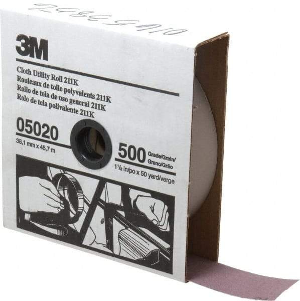 3M - 1-1/2" x 50 Yd 500 Grit Aluminum Oxide Cloth Roll - Super Fine Grade, J Weighted Backing - Makers Industrial Supply