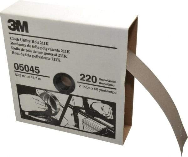 3M - 2" x 50 Yd 220 Grit Aluminum Oxide Cloth Roll - Very Fine Grade, J Weighted Backing - Makers Industrial Supply