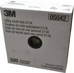 3M - 2" x 50 Yd 320 Grit Aluminum Oxide Cloth Roll - Extra Fine Grade, J Weighted Backing - Makers Industrial Supply