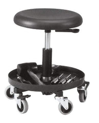 Bevco - 16 to 20-1/4" Hight Maintenance Repair Utility Stool with 16" Plastic Storage Tray - Polyurethane Seat, Black, Five 3" Rubber Wheel Casters - Makers Industrial Supply