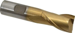 Interstate - 7/8", 1-1/2" LOC, 3/4" Shank Diam, 3-3/4" OAL, 2 Flute, High Speed Steel Square End Mill - Single End, TiN Finish, Spiral Flute, 30° Helix, Centercutting, Right Hand Cut, Right Hand Flute - Makers Industrial Supply