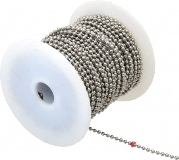 Made in USA - Number 6 Trade Size Stainless Steel Ball Chain - 0.127 Inch Ball Diameter, 45 Lbs. Tensile Strength, 100 Ft. Long , 72 Balls per Foot - Makers Industrial Supply