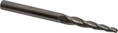 Accupro - 3° Taper Angle per Side, 1/8" Small End Diam, 1-1/4" LOC, Solid Carbide 3 Flute Tapered Ball End Mill - 3" OAL, 1/4" Shank Diam - Makers Industrial Supply