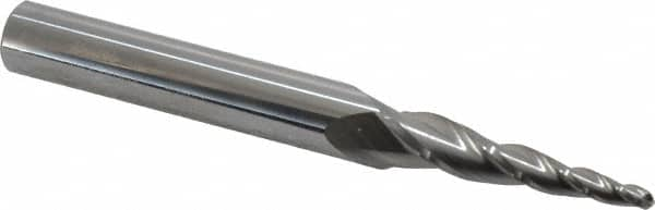 Accupro - 5° Taper Angle per Side, 1/8" Small End Diam, 1-1/2" LOC, Solid Carbide 3 Flute Tapered Ball End Mill - 4" OAL, 7/16" Shank Diam - Makers Industrial Supply