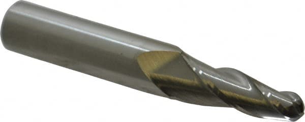 Accupro - 5° Taper Angle per Side, 1/4" Small End Diam, 1" LOC, Solid Carbide 3 Flute Tapered Ball End Mill - 2-3/4" OAL, 7/16" Shank Diam - Makers Industrial Supply