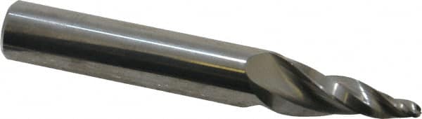 Accupro - 10° Taper Angle per Side, 1/8" Small End Diam, 3/4" LOC, Solid Carbide 3 Flute Tapered Ball End Mill - 2-3/4" OAL, 7/16" Shank Diam - Makers Industrial Supply