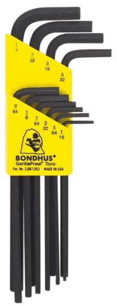 Bondhus - 10 Piece L-Key Hex Key Set - Hex Range 1/16 to 1/4" - Makers Industrial Supply