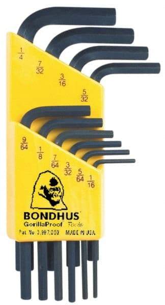 Bondhus - 10 Piece L-Key Hex Key Set - Hex Range 1/16 to 1/4" - Makers Industrial Supply