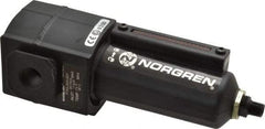 Norgren - 3/8" Port, 7.15" High x 2.68" Wide Intermediate Filter with Metal Bowl, Automatic Drain - 65 SCFM, 250 Max psi, 150°F Max Temp, Sight Glass Included, Modular Connection, 3.5 oz Bowl Capacity - Makers Industrial Supply