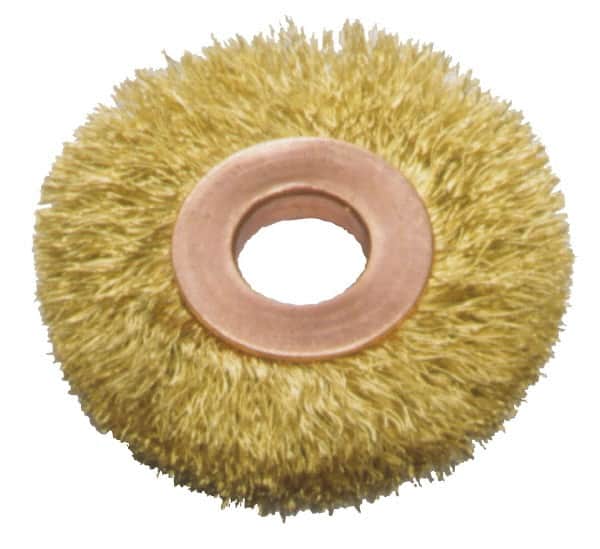 Made in USA - 2" OD, 1/2" Arbor Hole, Crimped Brass Wheel Brush - Makers Industrial Supply