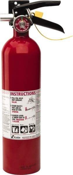 Kidde - 2.6 Lb, 1-A:10-B:C Rated, Dry Chemical Fire Extinguisher - 3-1/4" Diam x 15" High, 100 psi, 15' Discharge in 12 sec, Rechargeable, Seamless Aluminum Cylinder - Makers Industrial Supply